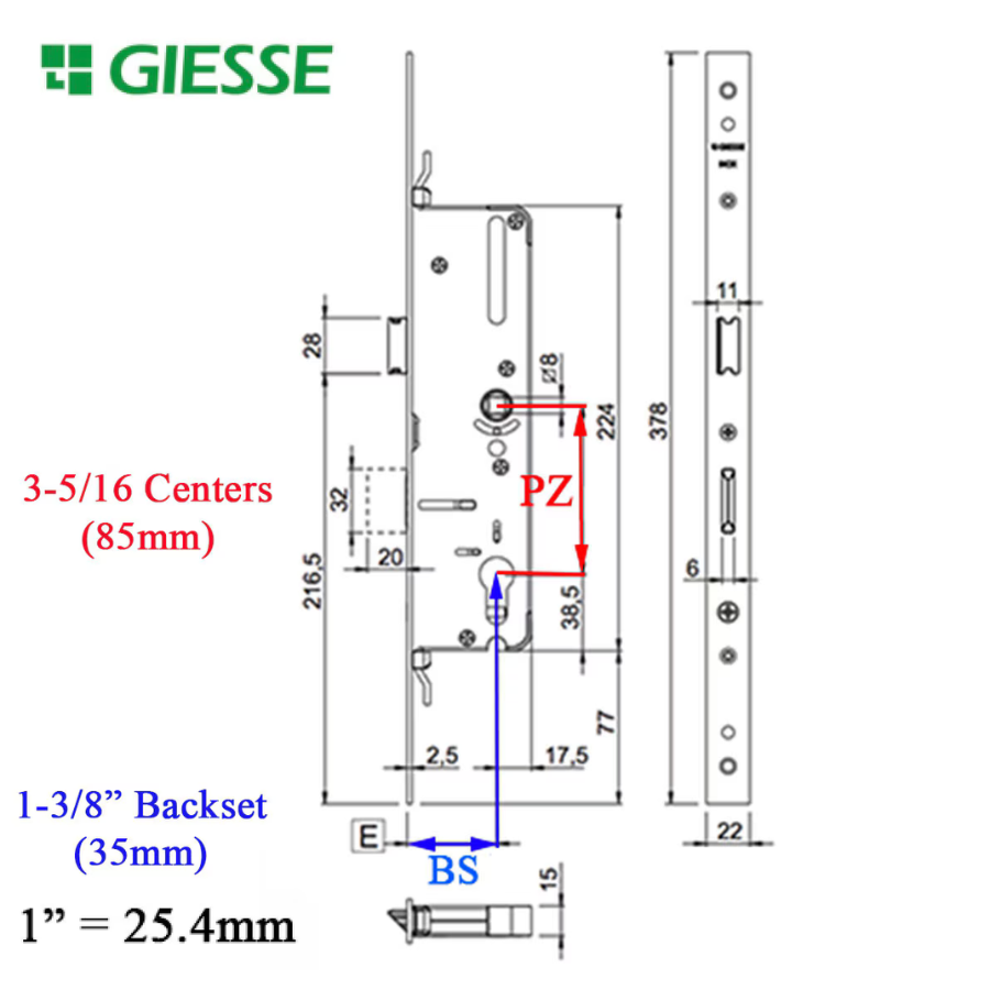 Giesse Door with Perimeter Lock 35mm backset, 85mm PZ