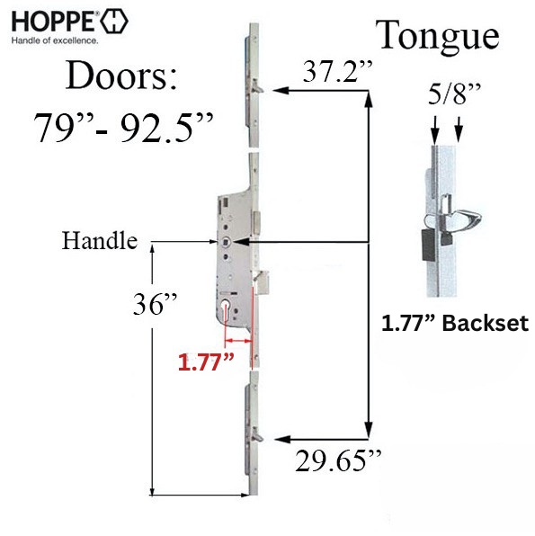 5/8" Faceplate, 1.77” Backset, Bottom Tongue @ 29.65", Top Tongue @ 37.20", 36" Handle Height