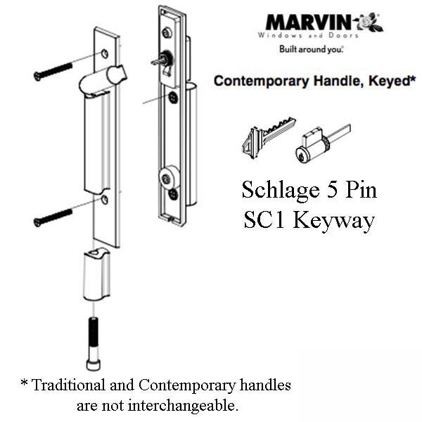 Marvin Contemporary Keyed Handle, Ultimate Sliding French Door - O R Bronze PVD
