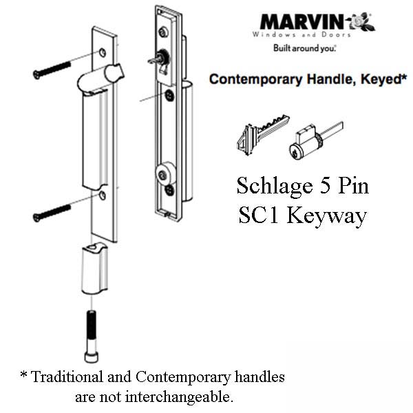 Marvin Contemporary Keyed Handle, Ultimate Sliding French Door - Matte Black