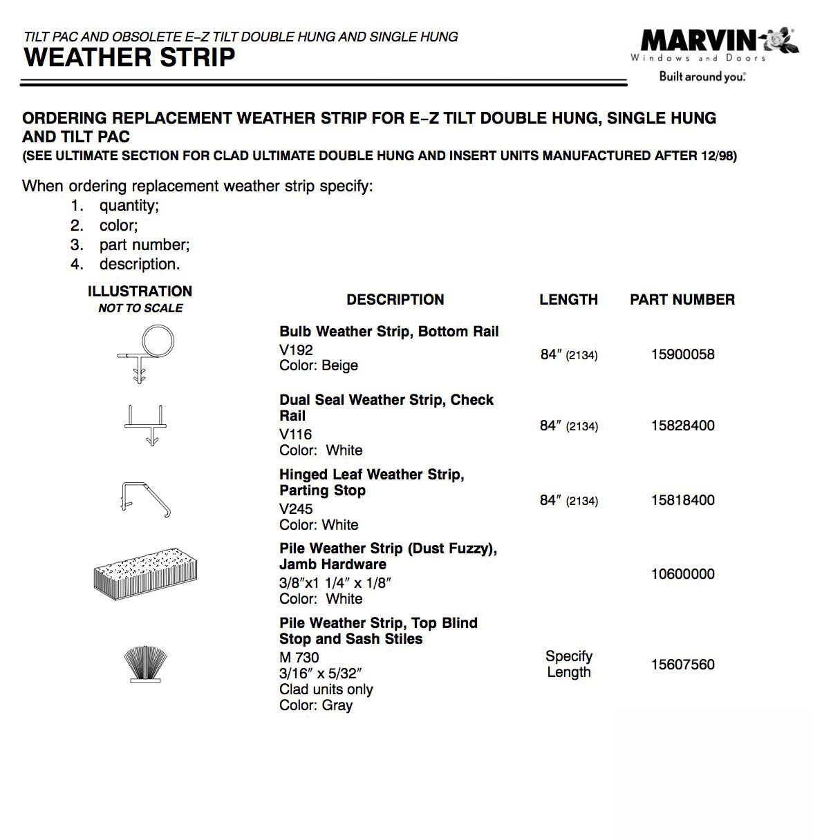Marvin Single & E-Z Tilt Double Hung, Tilt Pac Fuzzy Weatherstrip - White