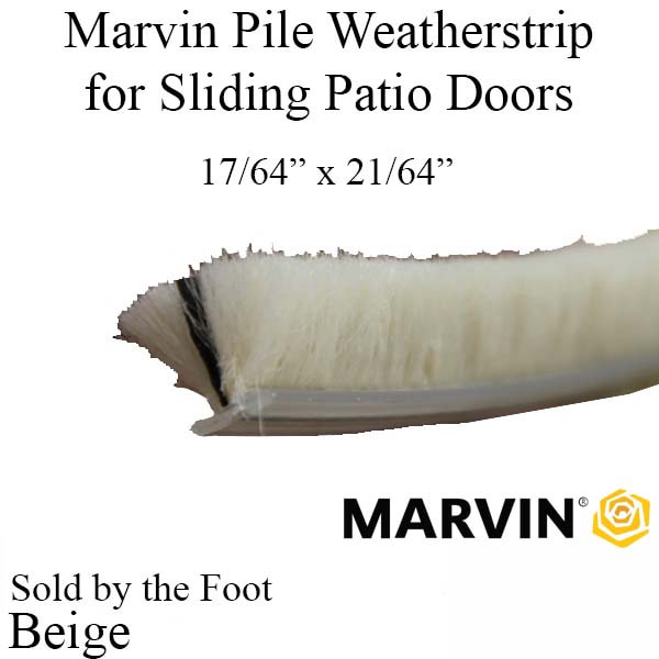 Pile Weather Strip, Sill and Parting Stop for Marvin Sliding Patio Doors, with Fin, 17/64" x 21/64" - Beige