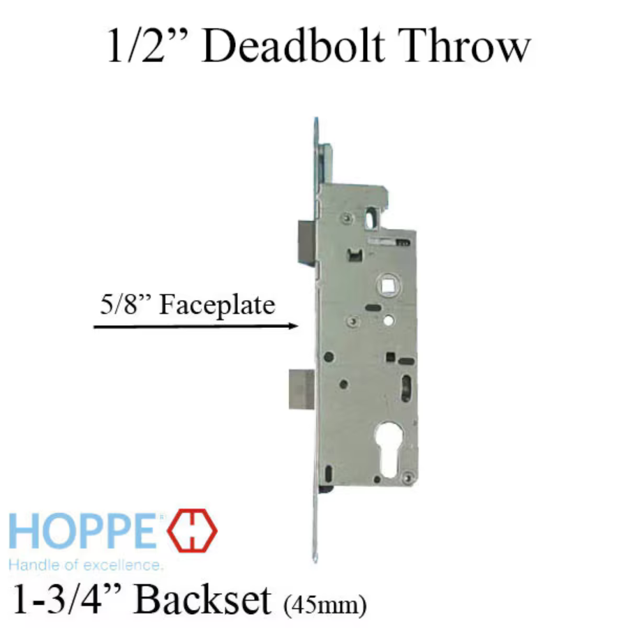 Hoppe Mortise Single Point Lock - 14mm Deadbolt Throw, 16mm Faceplate, 45/92 Gear