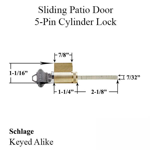 5 Pin Lock Cylinder Schlage American Lock Cylinder Fits Sliding Door Keyed Alike