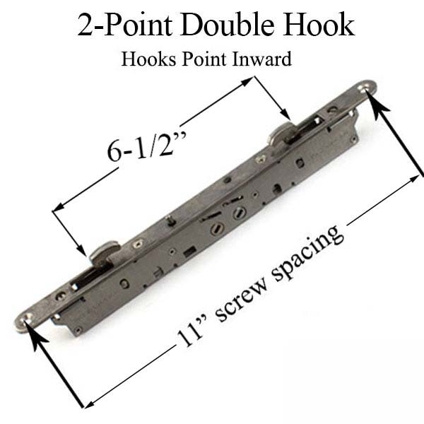 2-point Double Hook Sliding Door Lock, 11-3/4 Face with Pin - Choose Color