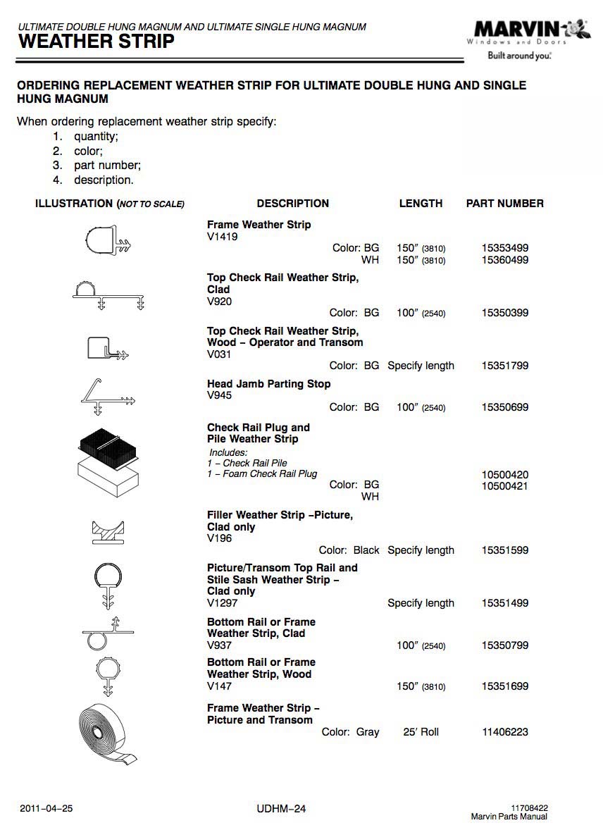 Marvin Single & E-Z Tilt Double Hung, Tilt Pac Weatherstrip V245 - White