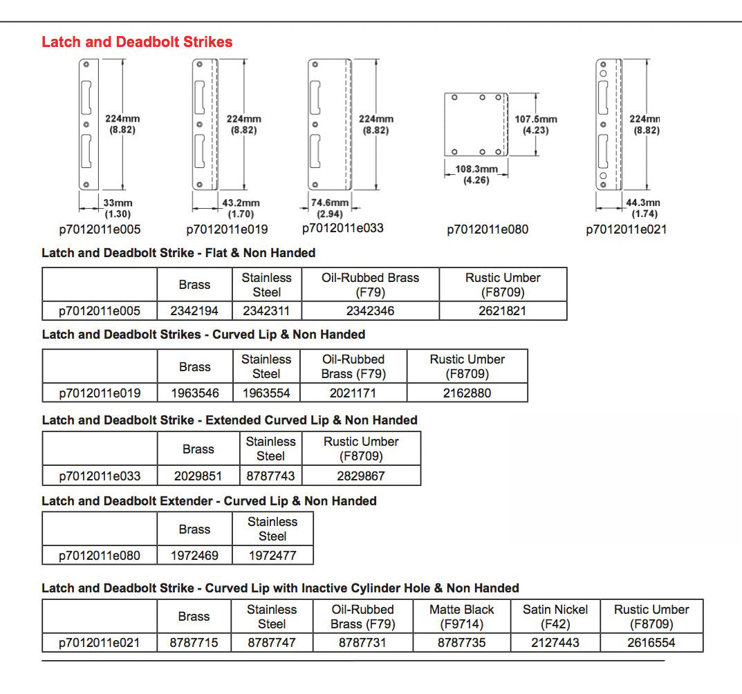 Latch & Deadbolt Strike, Curved Lip - PC0010N 1.70 x 8.82 - Polished Brass