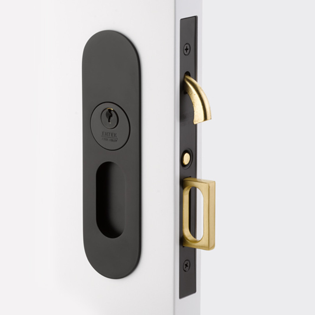 Emtek 2166 Narrow Oval Pocket Door Mortise Locks (2" x 7-1/4") - Dummy