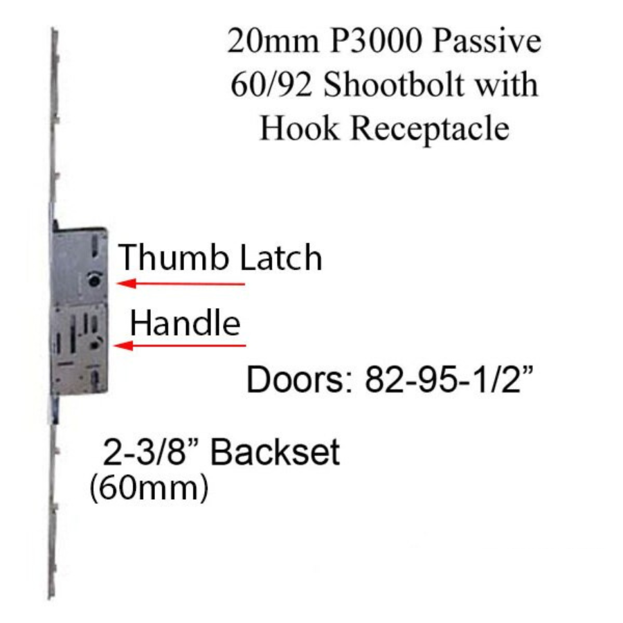 20mm P3000 Passive 60/92 Shootbolt With Hook Receptacle, Doors 82 - 95.5