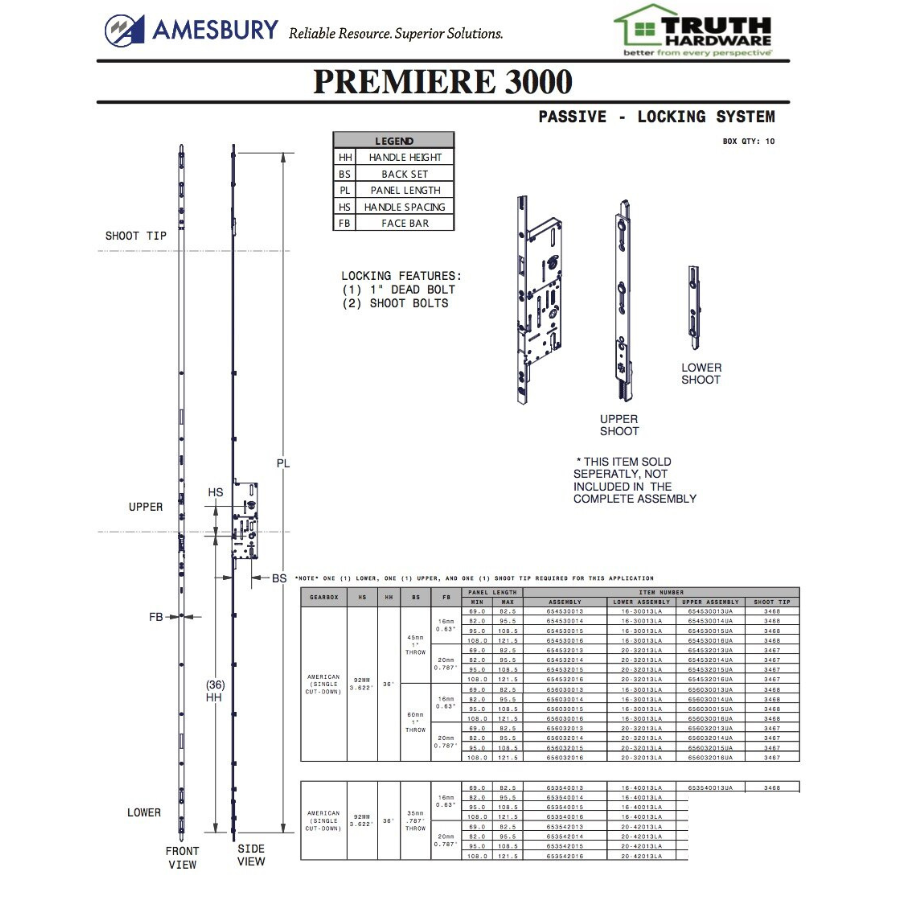 20mm P3000 Passive 60/92 Shootbolt With Hook Receptacle, Doors 82 - 95.5