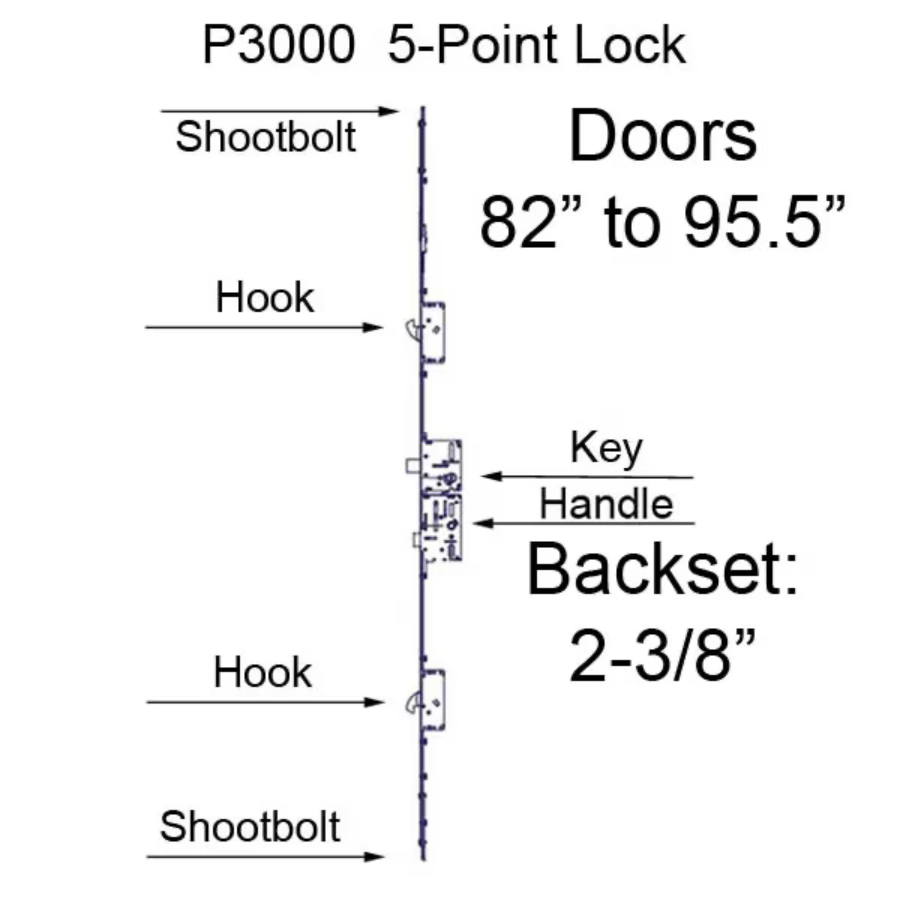 20mm P3000 Active 5-Point Rhino Hook & Shootbolts, Doors 82 To 95-1/2