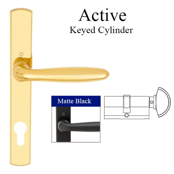 HOPPE MULTIPOINT LOCK HANDLESET, VERONA, CONTEMPORARY PLATE, SOLID BRASS - MATTE BLACK, ACTIVE , 2131063
