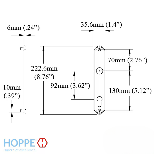 HOPPE TRADITIONAL INTERIOR BACKPLATE M374N FOR ACTIVE/INACTIVE HANDLESETS - RESISTA BRASS