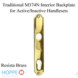 HOPPE TRADITIONAL INTERIOR BACKPLATE M374N FOR ACTIVE/INACTIVE HANDLESETS - RESISTA BRASS