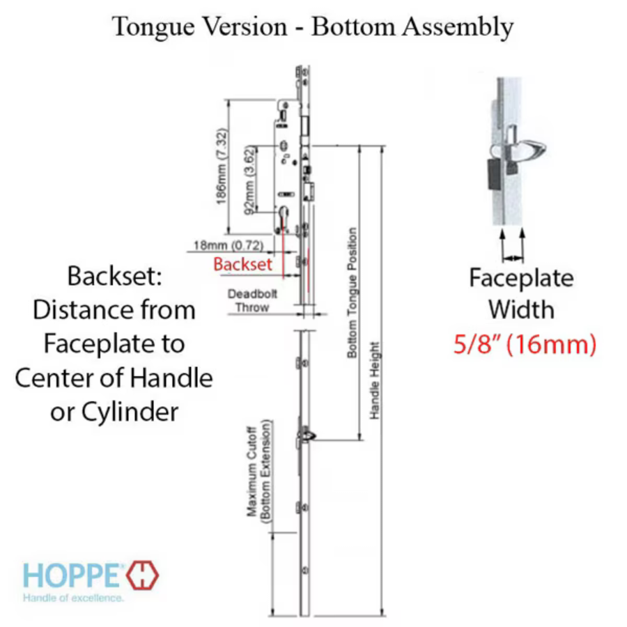 Hoppe Multipoint 2.375" Backset Manual Gear with Tongue Bottom Extension