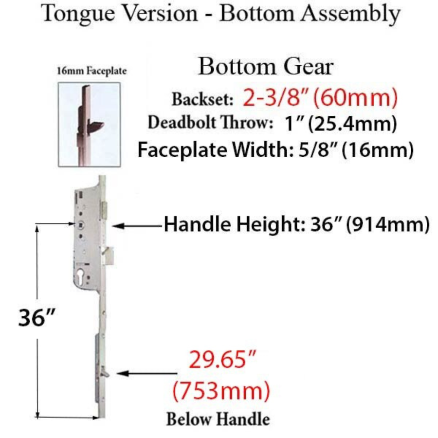 Hoppe Multipoint 2.375" Backset Manual Gear with Tongue Bottom Extension