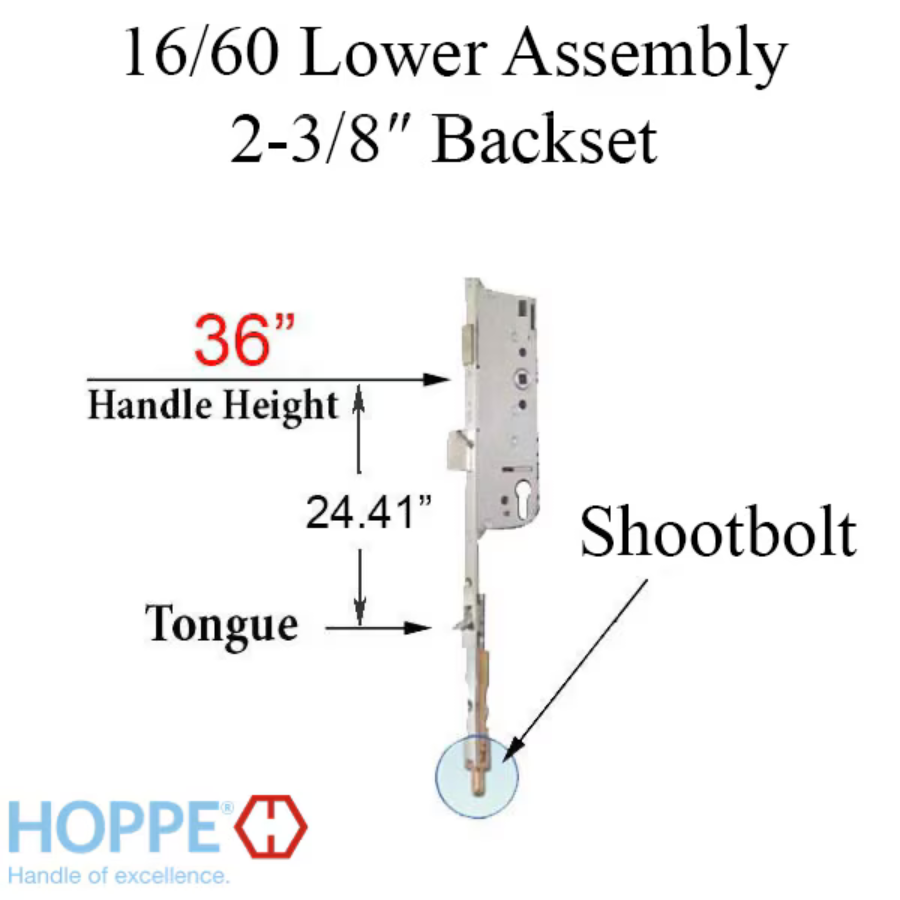 Hoppe Multipoint 2.375" Backset Manual Gear with Tongue/ Shootbolt Bottom Extension