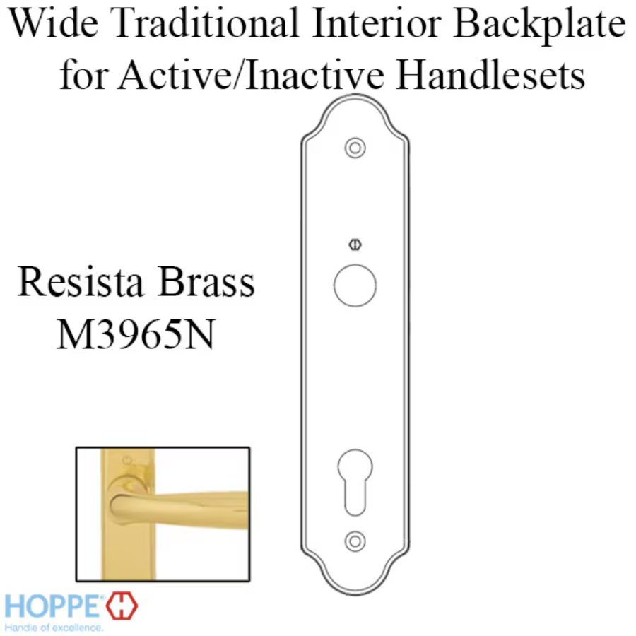 HOPPE WIDE TRADITIONAL INTERIOR BACKPLATE M3965N FOR ACTIVE/INACTIVE HANDLESETS - RESISTA BRASS