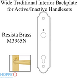 HOPPE WIDE TRADITIONAL INTERIOR BACKPLATE M3965N FOR ACTIVE/INACTIVE HANDLESETS - RESISTA BRASS