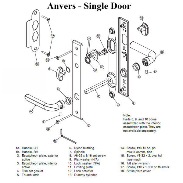 Hardware Kit, Single Door, Anvers, Active Door - Bright Brass