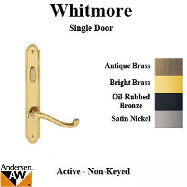 Hardware Kit, Single Door, Whitmore, Active Door - Bright Brass