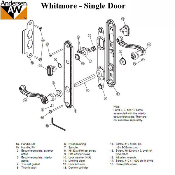 Hardware Kit, Single Door, Whitmore, Active Door - Antique Brass
