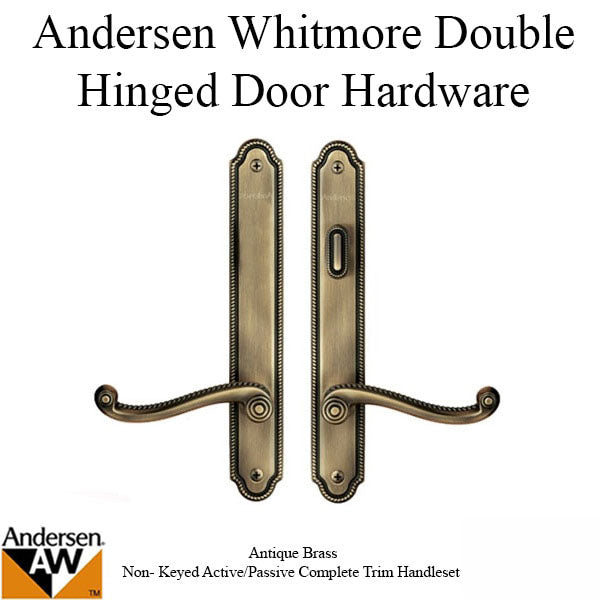 Hardware Kit, Double Door, Whitmore, Active / Passive - Antique Brass