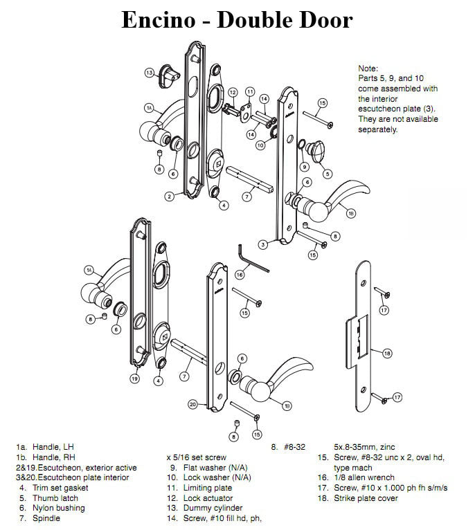 Hardware Kit, Double Door, Encino, Active / Passive - Distressed Bronze