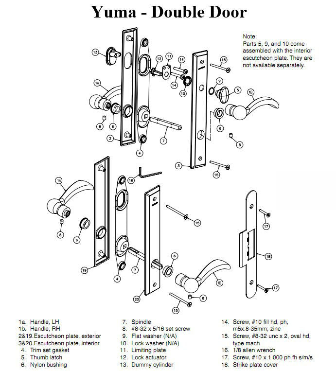 Andersen Yuma Double Door Hardware Kit - Non-Keyed - Distressed Bronze