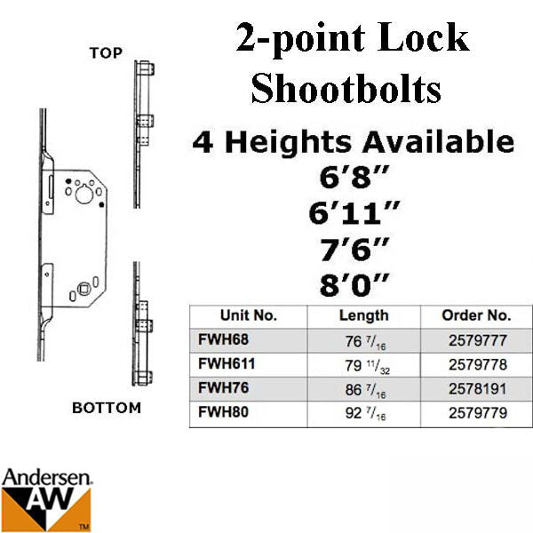 Andersen Passive 2-Point Shootbolt lock 79-1/4 inch FWH611 Frenchwood Door - Stainless
