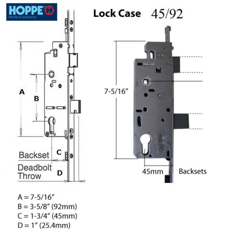 Hoppe Multipoint 1.77" Backset Manual Gear with Tongue/ Shootbolt Bottom Extension