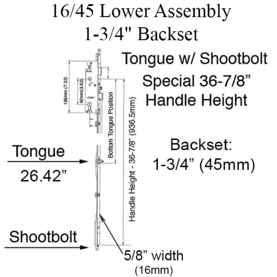 Hoppe Multipoint 1.77" Backset Manual Gear with Tongue/ Shootbolt Bottom Extension