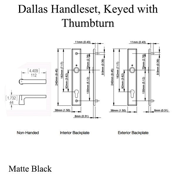 11684525 DALLAS CONTEMPORARY LEVER HANDLE, M1643 / 2161N SET - MATTE BLACK For 2.25” Thick Door.