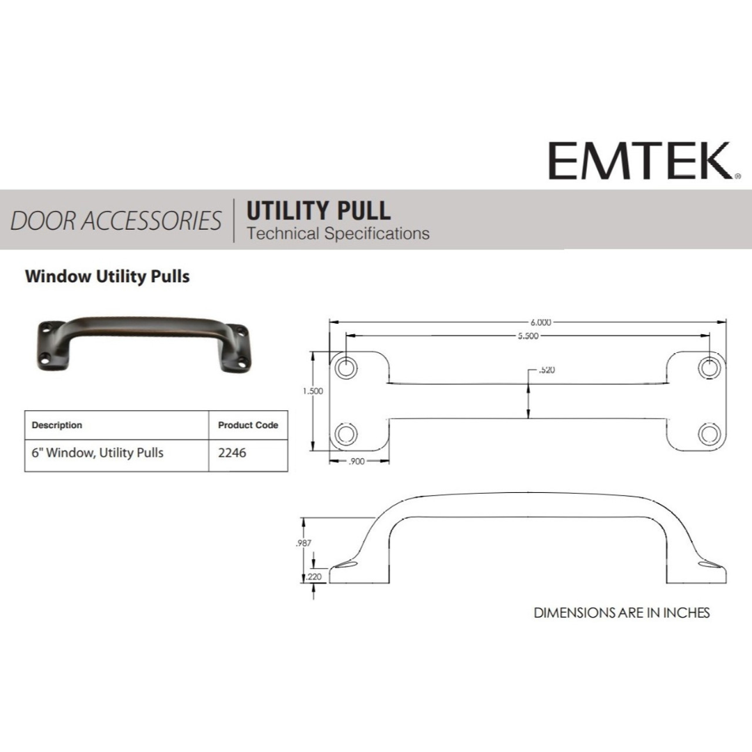 Emtek 2246 Window Utility Pull, 6"