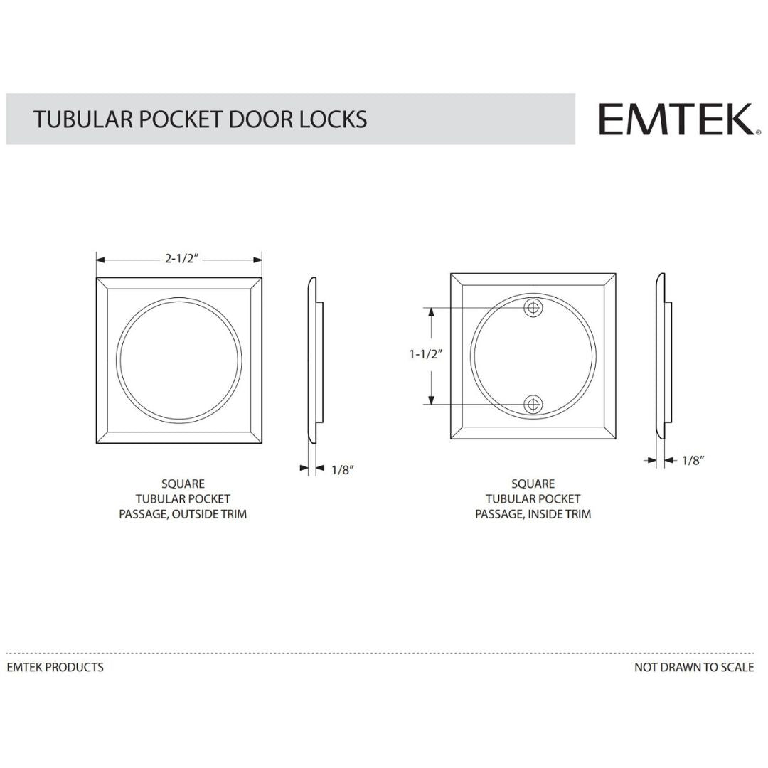 Emtek 2135 Square Pocket Door Tubular Lock (2-1/2" x 2-1/2") - Privacy