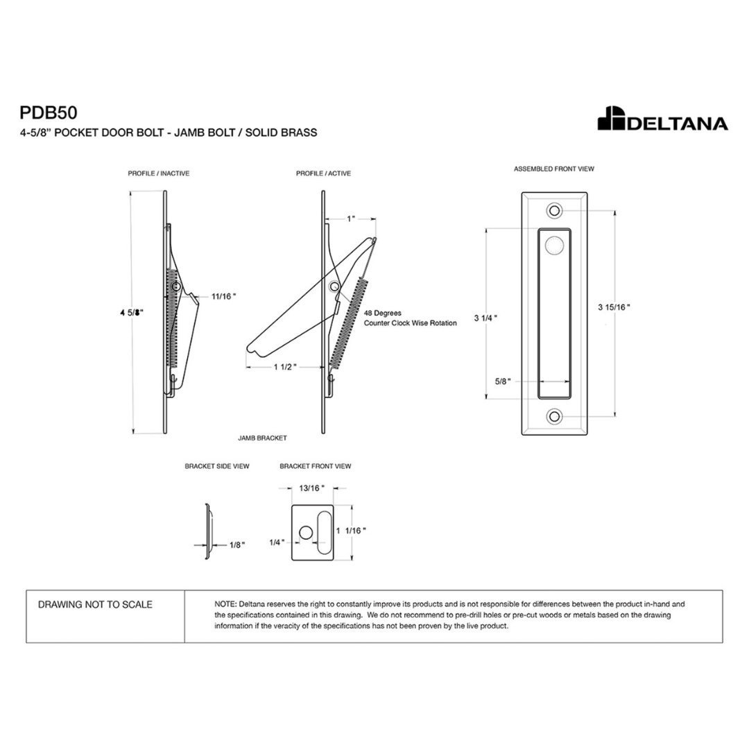 EMTEK 2220 MODERN RECTANGULAR JAMB BOLT 1 1/4" x 3"