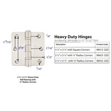 Emtek 9822332D Heavy Duty Plain Bearing Hinges (Pair), 3-1/2" x 3-1/2" with 1/4" Radius Corners, Stainless Steel