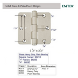 Emtek 96213 Heavy Duty Hinges (Pair), 3-1/2" x 3-1/2" with Square Corners