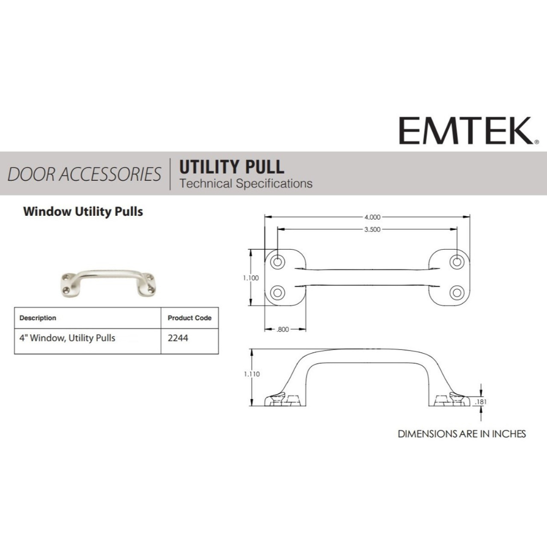 Emtek 2244 Window Utility Pull, 4"