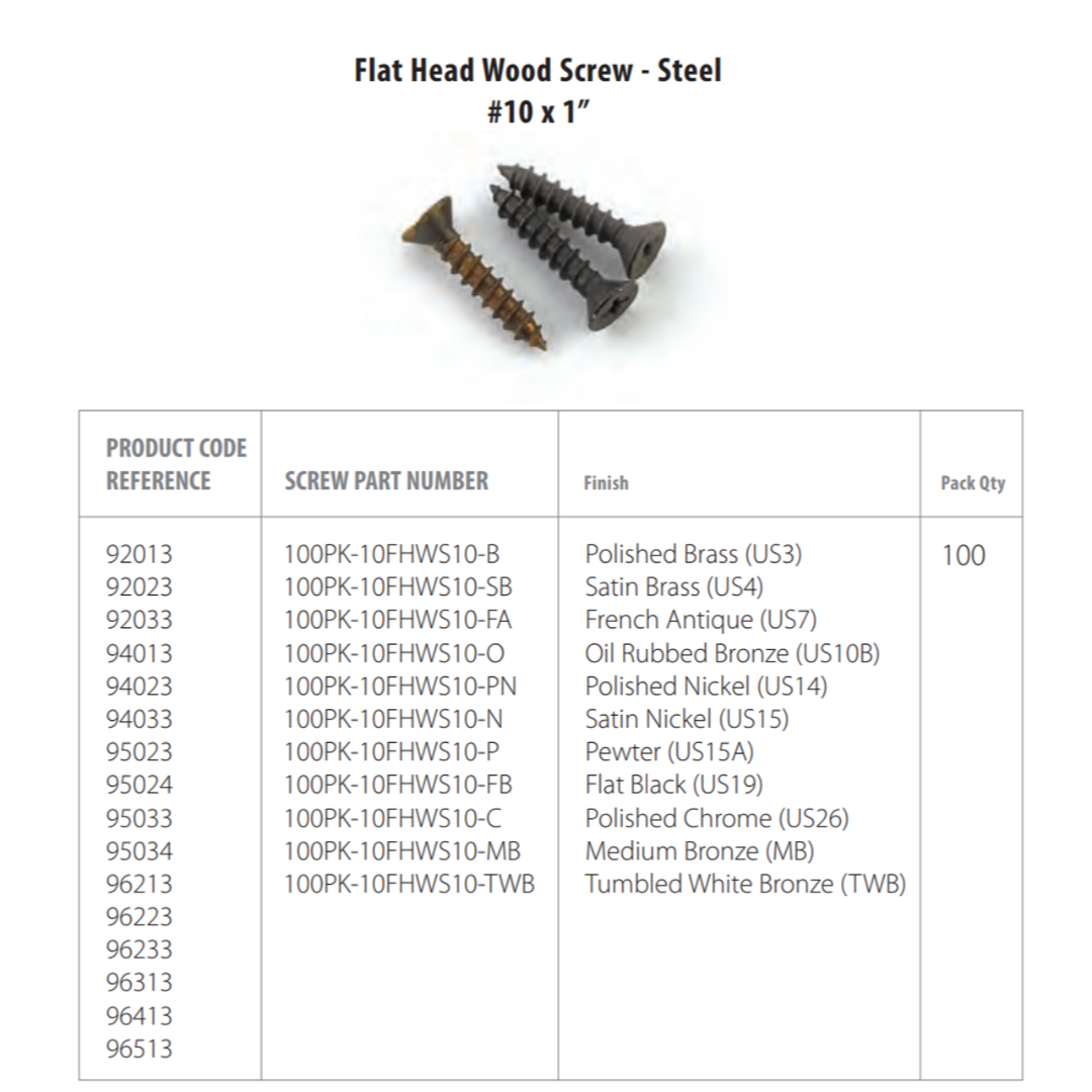 Emtek 100PK-10FHWS10 Replacement Hinge Screws, Flat Head Wood Screws - Steel #10 x (Pack Qty 100)