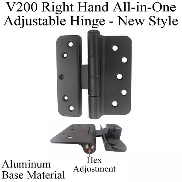 V200 Right Hand All In One Adjustable Hinge, Aluminum Base