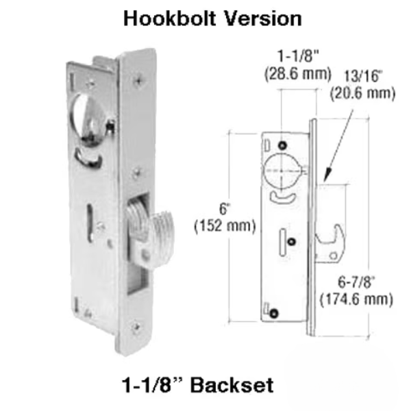 Hookbolt Lock, 1-1/8 Inch Backset - No Face Plate - 380053