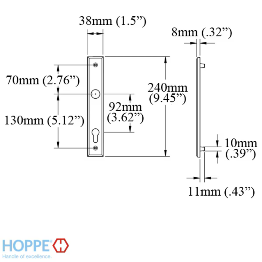 HOPPE DALLAS INTERIOR BACKPLATE M2161N FOR ACTIVE/INACTIVE HANDLESETS - MATTE BLACK, 3850588