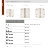 Emtek 9821432D Heavy Duty Plain Bearing Hinges (Pair), 4" x 4" with Square Corners, Stainless Steel
