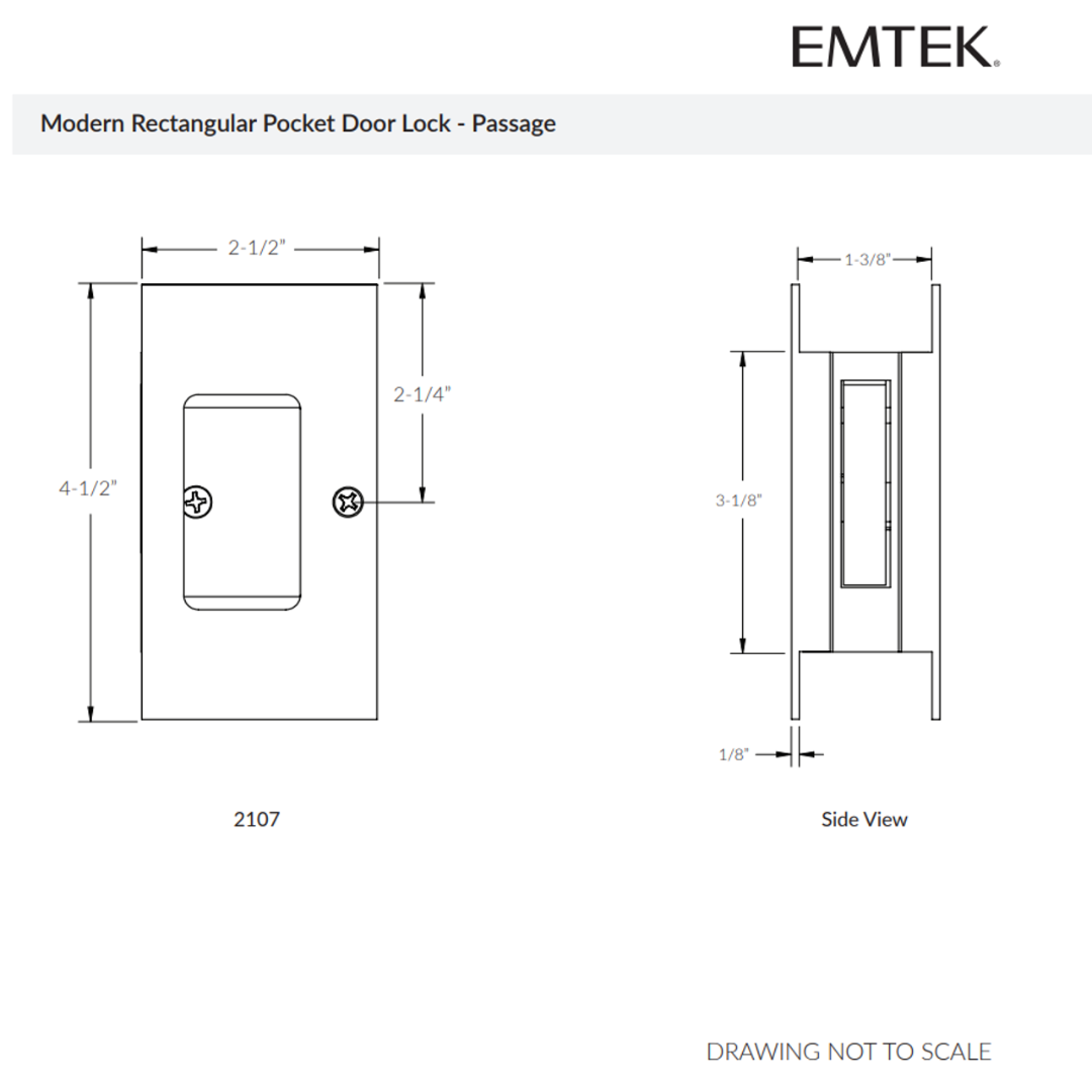 Emtek 2107 Modern Rectangular Pocket Door Lock (2-1/2" x 4-1/2") - Passage