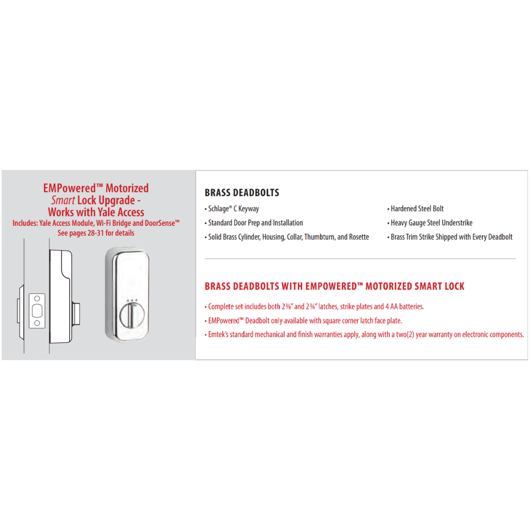 Emtek EMP8469 Square Deadbolt - Modern Brass - Single Cylinder - EMPowered Upgrade
