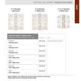 Emtek 9821332D Heavy Duty Plain Bearing Hinges (Pair), 3-1/2" x 3-1/2" with Square Corners, Stainless Steel