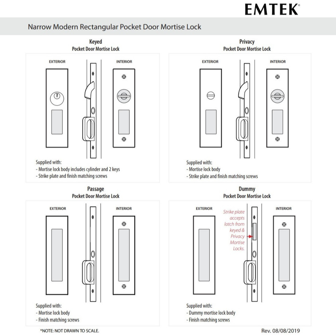 Emtek 2194 Passage Pocket Door Mortise Lock