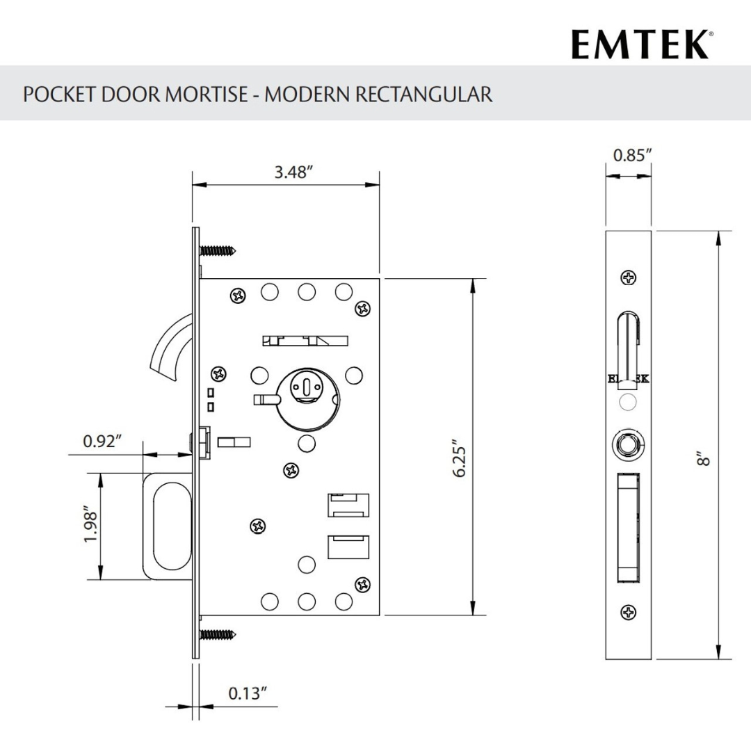 Emtek 2114 Modern Rectangular Pocket Door Mortise Locks (2-7/8" x 7-1/4") - Passage