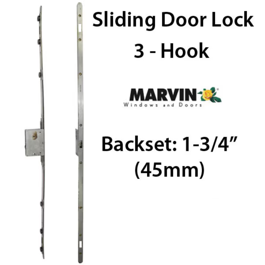 Multipoint Sliding Door Lock 3 Hooks , 1-3/4 Backset - Stainless Steel